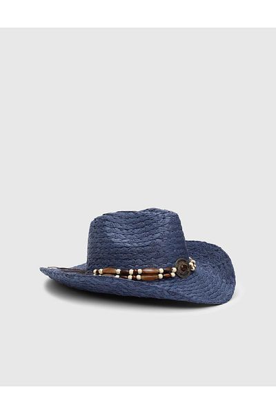 İLVİ Hervey Unisex Straw Navy Blue Cowboy Hat