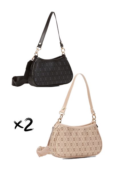 Newish Women's Cross Strap Shoulder Baguette Bag 2 Pieces