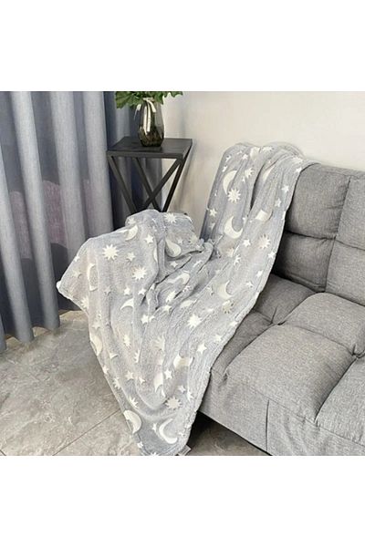 OEM Gray phosphorescent blanket, soft flannel 130x150 cm, luminous fluffy blanket with stars