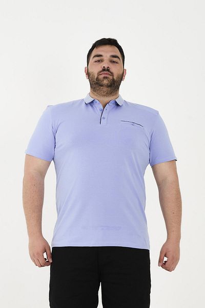 Maccali Men's Timeless Basic Long Plain Polo Neck T-Shirt with Pockets Ice Blue
