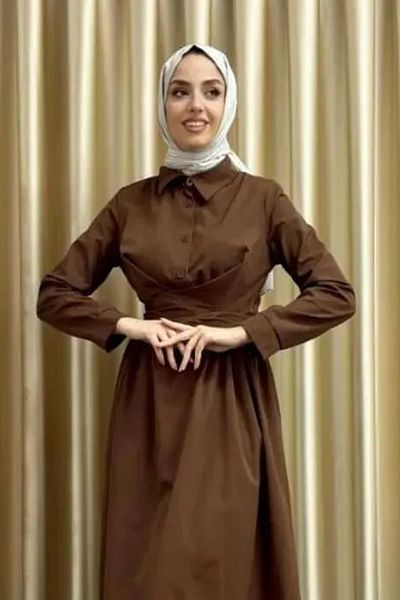 Tesettür Diyarı Φόρεμα Hijab από ύφασμα Tricot με λεπτομέρεια με κορδόνια