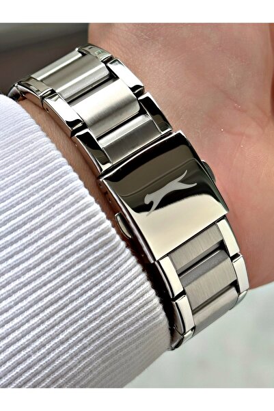 Slazenger Silver-Navy Blue Color 10 Atm Waterproofness Steel Cord Steel Case Men Wrist Watch 2510.03