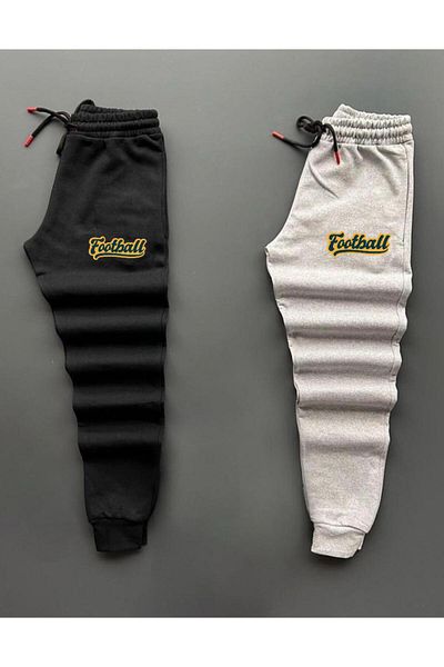 woonkey Unisex Printed Combed Cotton Track Pants Black and Gray Set of 2 New Season