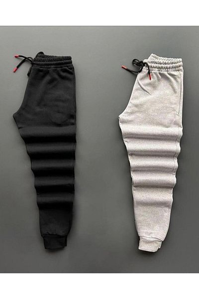 woonkey Unisex Printed Combed Cotton Track Pants Black and Gray Set of 2 New Season