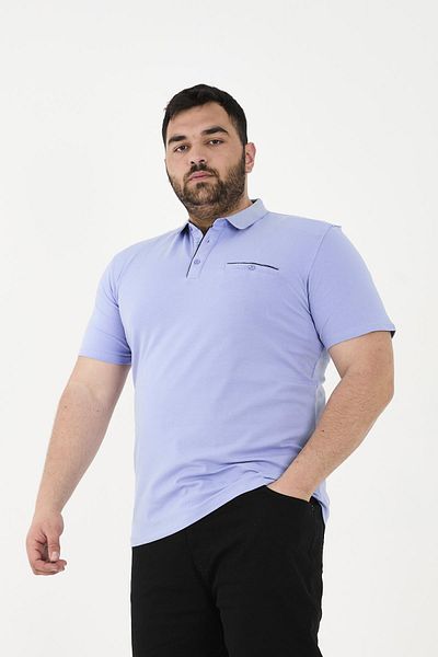 Maccali Men's Timeless Basic Long Plain Polo Neck T-Shirt with Pockets Ice Blue