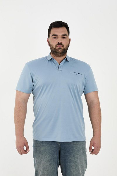 Maccali Men's Timeless Pocket Basic Long Plain Polo Neck T-Shirt Blue