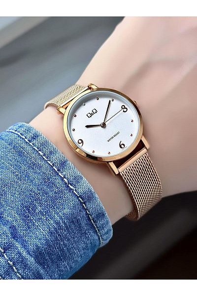 Q&Q Wicker Band Rose Color Women's Wristwatch