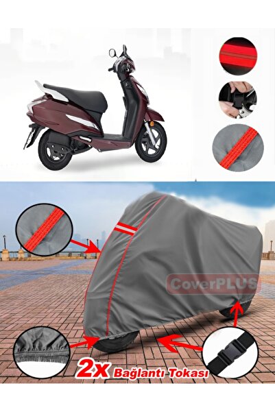 CoverPlus Honda Activa 100 Branda Motor Brandası Motorsiklet Örtüsü Çadır Kırmızı Dikişli Gri
