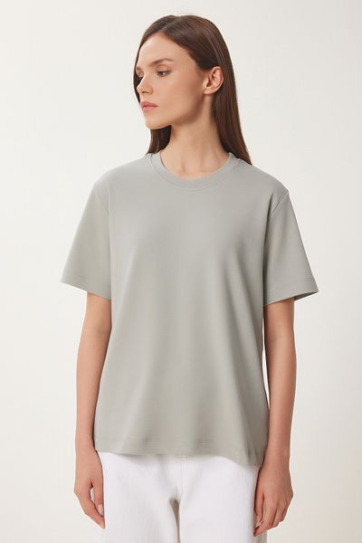 Lovelyİstanbul Basic Βαμβακερό Πλεκτό T-shirt ΓΚΡΙ LUS0094