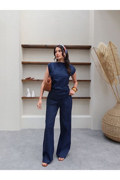 ESRAHELVACI Asymmetrical Blouse Linen Pants Set