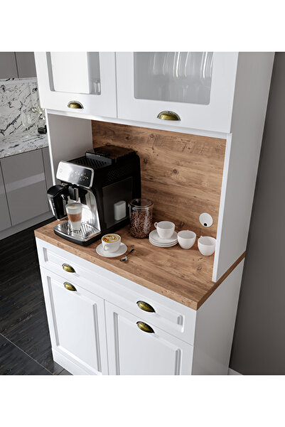 GuneyStore Gözde 2 Kapaklı Kahve Köşesi – 93 cm MDF, LED Aydınlatmalı, Çok Amaçlı Mutfak ve Airfryer Dolabı