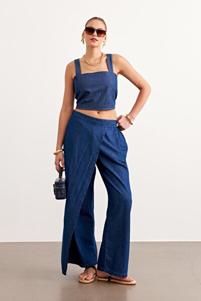 LEVURE Beli Lastikli Düğmeli Kot Pantolon RİNS YIKAMA