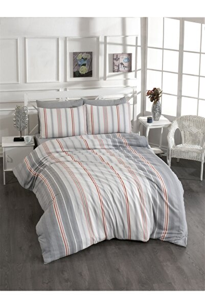 Rasel Tekstil طقم غطاء لحاف مزدوج من القطن باللون الرمادي مقاس 200x220