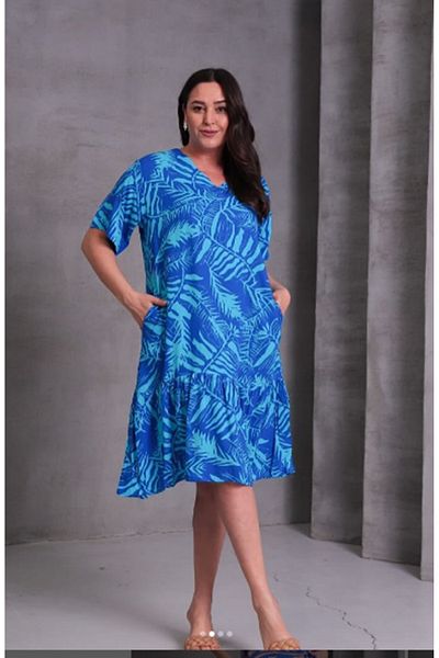 Butik Eylül ,Large Size Short Sleeve Patterned Viscose Dress