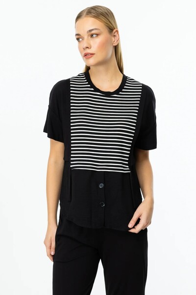 ON TRİKO Striped Short Sleeve Blouse 56456-25