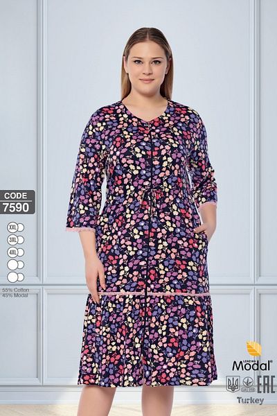 ROMEO LİFE Women's Large Size Cotton Modal Fabric Zippered Patterned Summer Dress 7590