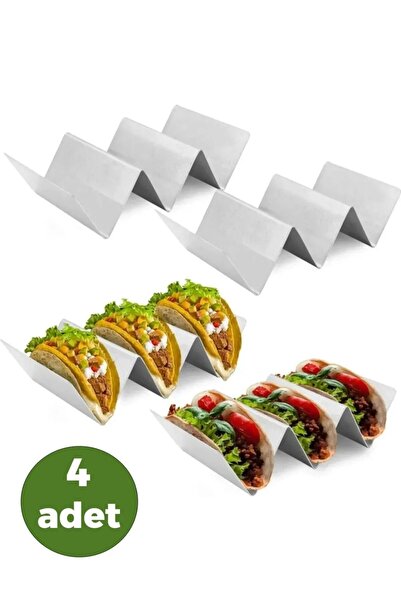 Dizayn 4 Adet Taco Tutucu Servis Standı, Paslanmaz Çelik Tako Standı,