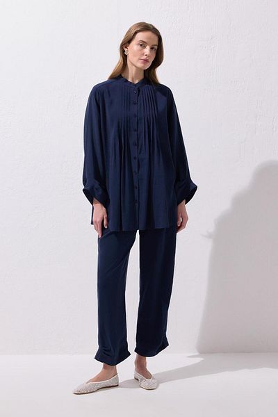 KADRİYE BAŞTÜRK Merly Shirt Pants Suit Navy Blue