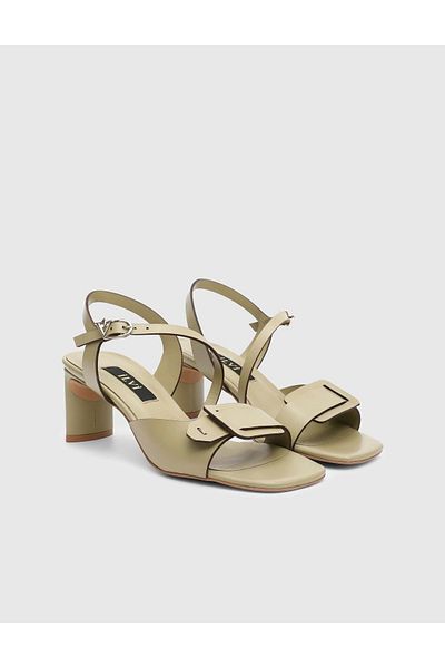 İLVİ Vince Genuine Leather Women's Olive Heeled Sandals