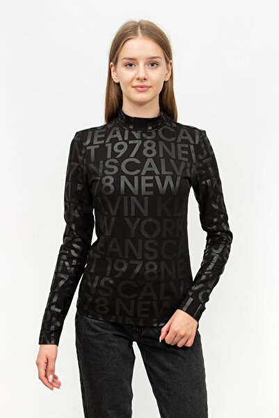 Calvin Klein Logo Aop Long Sleeve Top Kadın Uzun Kollu T-shirt