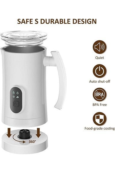 COOYA 4 In 1 Electric Milk Frother, 350ml Automatic Hot & Cold Foam Maker, Auto Shut-Off Milk Steamer