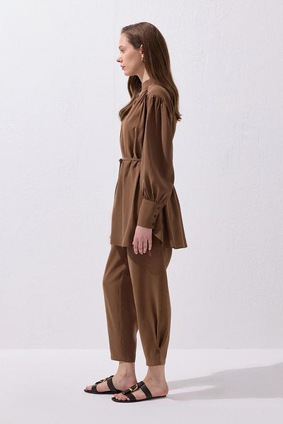 KADRİYE BAŞTÜRK Tina Shirt Pants Suit Brown