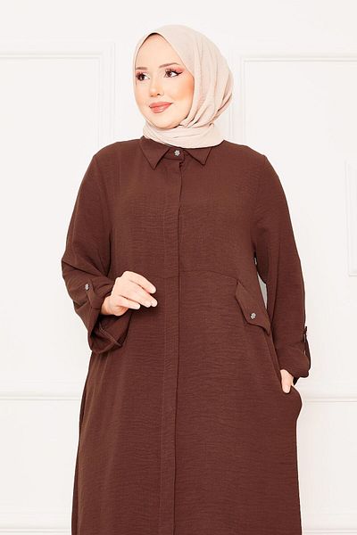 EBRUTESETTÜR Long Tunic Trousers with Foldable Sleeves and Pockets Double Hijab Suit