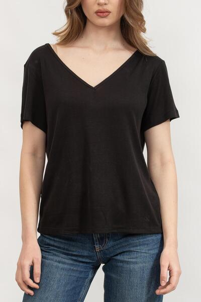 Calvin Klein Kadın V Yaka T-Shirt Siyah