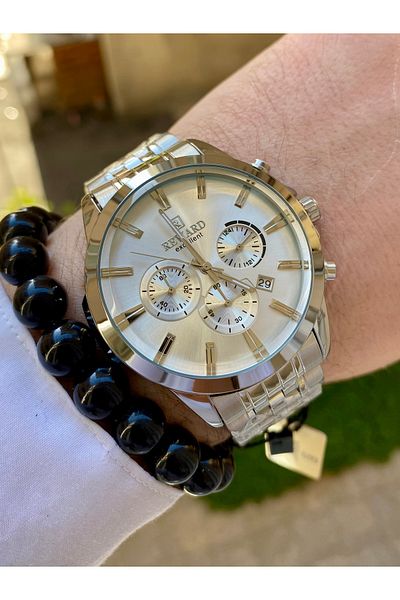 Reward Waterproof Guaranteed Silver Color with Steel Calendar Men's Wrist Watch Bangle Gift