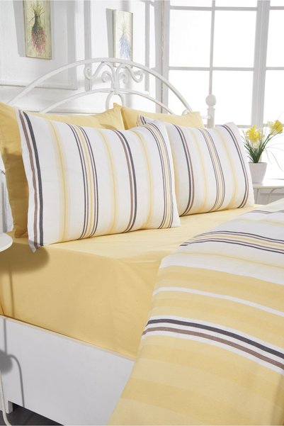 Rasel Tekstil Cotton Yellow Sheet Double Duvet Cover Set 200X220