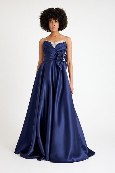 SpringStore Navy Blue Bow Detailed Evening Dress