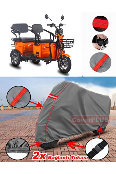 CoverPlus Stmax Elit 960 Branda Motor Brandası Motorsiklet Örtüsü Çadır Kırmızı Dikişli Gri