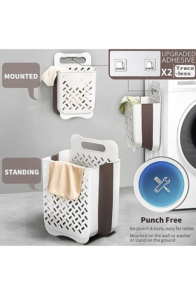 COOYA Two-piece wall-mounted laundry basket, foldable, large capacity, space-saving, for bathroom, white