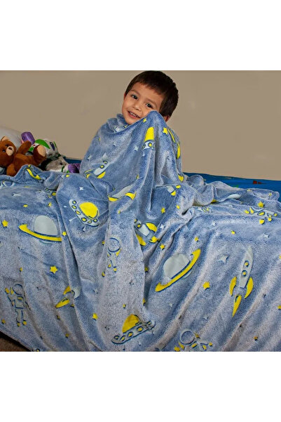 OEM Glow-in-the-dark blanket with astronauts, soft flannel 130x150 cm, fluffy blanket with stars and planets