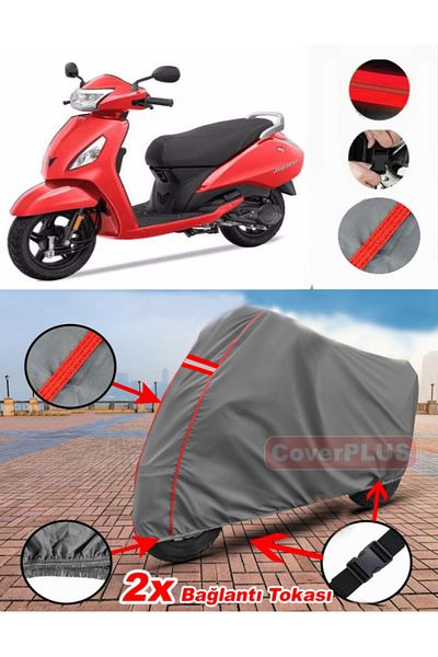 CoverPlus TVS Jupiter Tarpaulin Motor Tarpaulin غطاء دراجة نارية خيمة باللون الأحمر مخيط باللون الرمادي