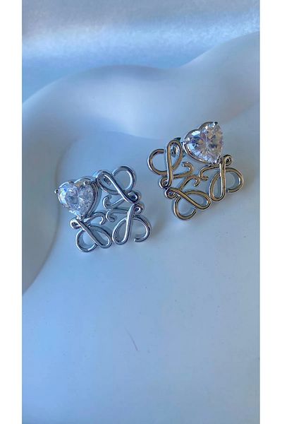 H&S AKSESUAR Special Design Silver Square Steel Earrings