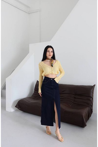 VESS MODA Women's Slit Detailed Jean Denim Skirt