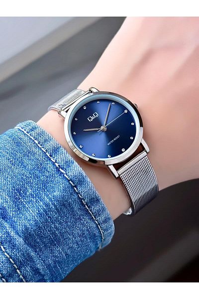 Q&Q Wicker Cord Silver Color Stone Dial Women's Wristwatch