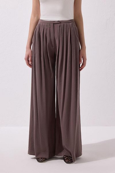 KADRİYE BAŞTÜRK Modal Extra Loose Leg Trousers Soil