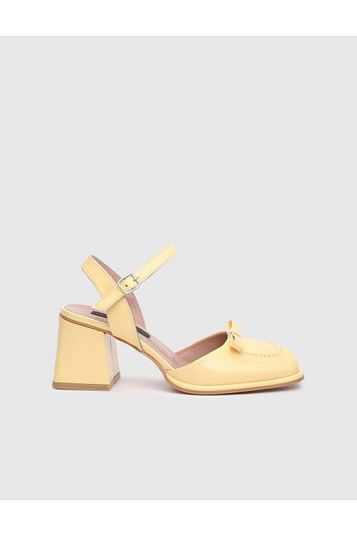 İLVİ Kler Genuine Patent Leather Women's Yellow Heeled Sandals