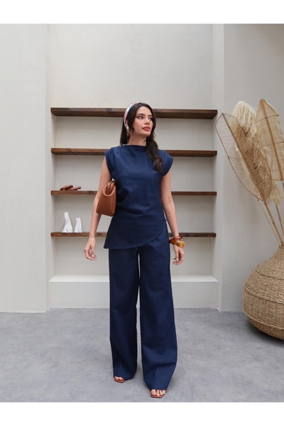 ESRAHELVACI Asymmetrical Blouse Linen Pants Set