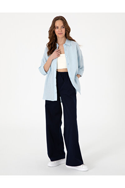 Pierre Cardin Açık Mavi Oversize Uzun Kollu %100 Keten Gömlek 50301078-VR003