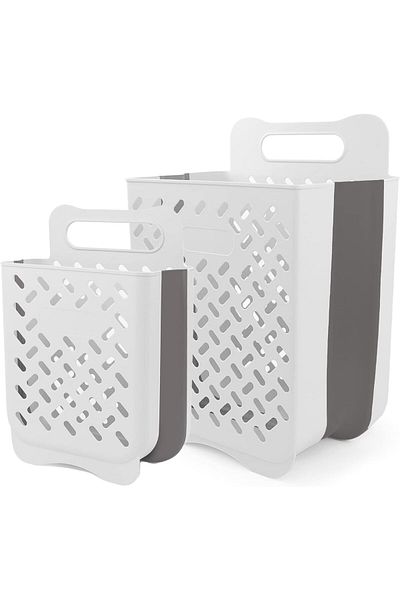 COOYA Two-piece wall-mounted laundry basket, foldable, waterproof and durable, porous, with handle, white
