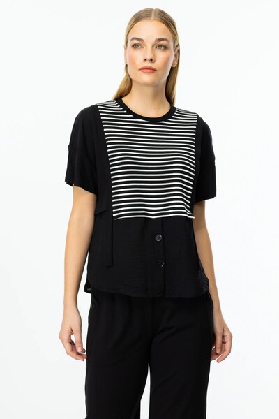 ON TRİKO Striped Short Sleeve Blouse 56456-25