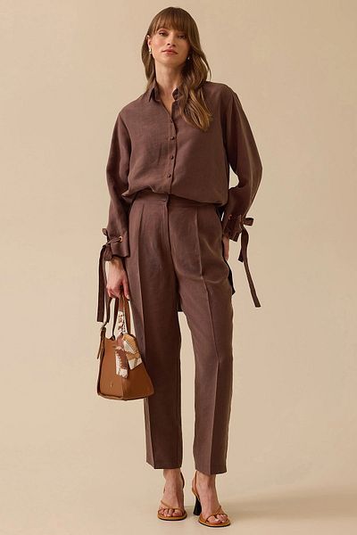 SEÇİL Seçil Women High Waist Ankle Length Pants 1006 Brown