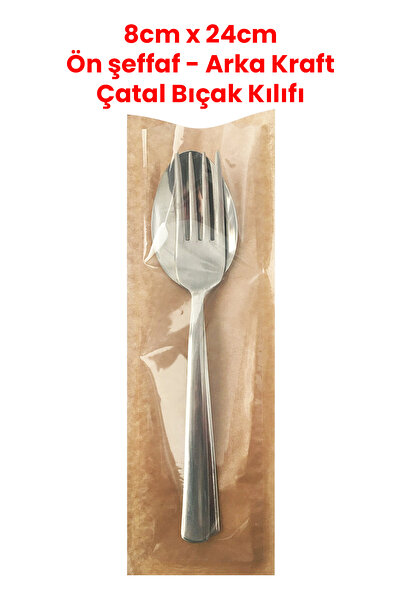 Balkan Kraft Ön pencereli Çatal Kaşık Bıçak Kılıfı 1000 Adet - 8cm X 24cm Tek...