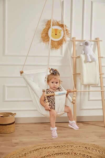 scoco Rüya Ahşap Bebek Hamak %100 Pamuklu Ev Tipi Tavan Salıncak