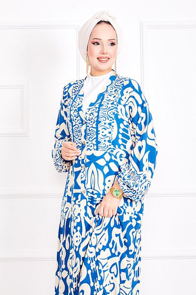 EBRUTESETTÜR Hira Pattern Half Buttoned Hijab Dress
