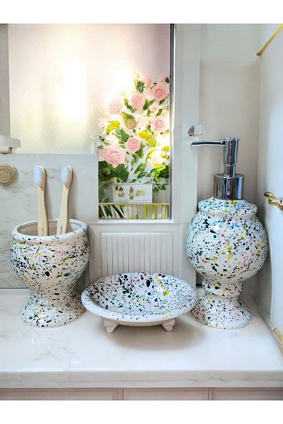 RED SERAMİK Red Ceramic Naomi Collection 3 Piece Bathroom Set Terrazzo Model