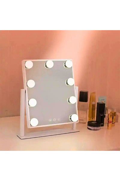 OEM Oglinda hollywood cu suport, 9 LED-uri luminoase, modul 3 culori, 28.7 x 23.8 cm